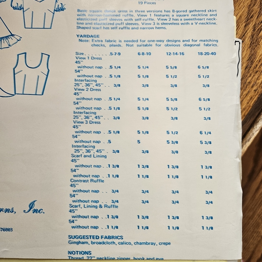 Authentic Patterns Inc. Square Dance Pattern Sizes 12, 14, 16. Partially Cut. - Picture 5 of 14